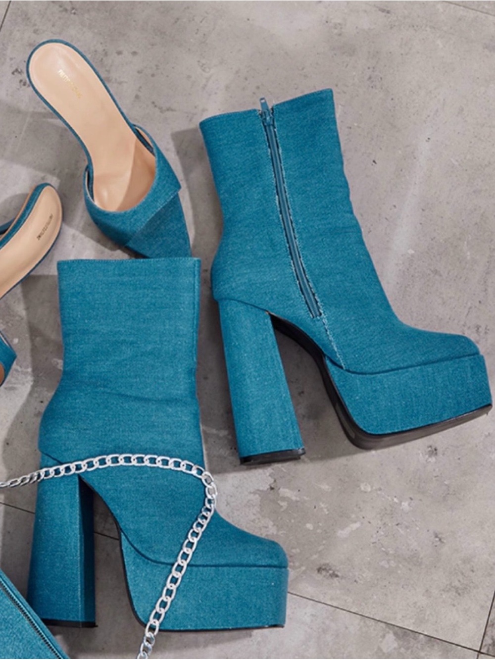 Pretty Little Thing Denim Platform Boot.